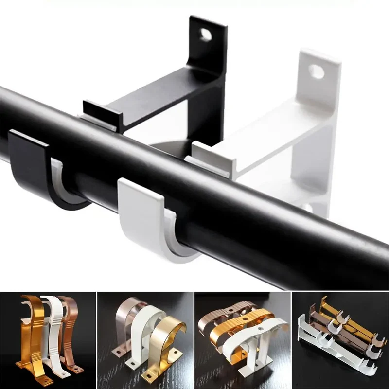 supports rideaux doubles tringles aluminium noir blanc doré moderne épuré fixations murales vis trous