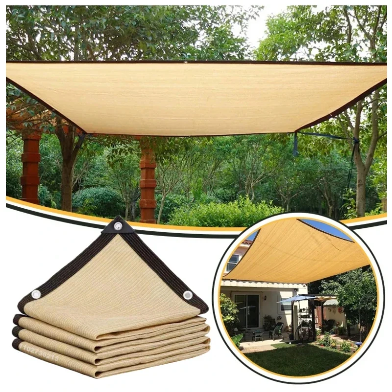voile d'ombrage rectangulaire tissu texturé beige clair semi transparent øllets extérieur jardins patios balcon