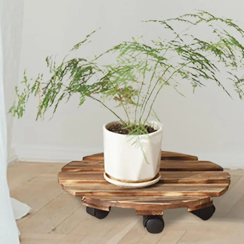 support plante roulette bois rustique plateau mobile entretien facile industriel asparagus fern diametre 30cm