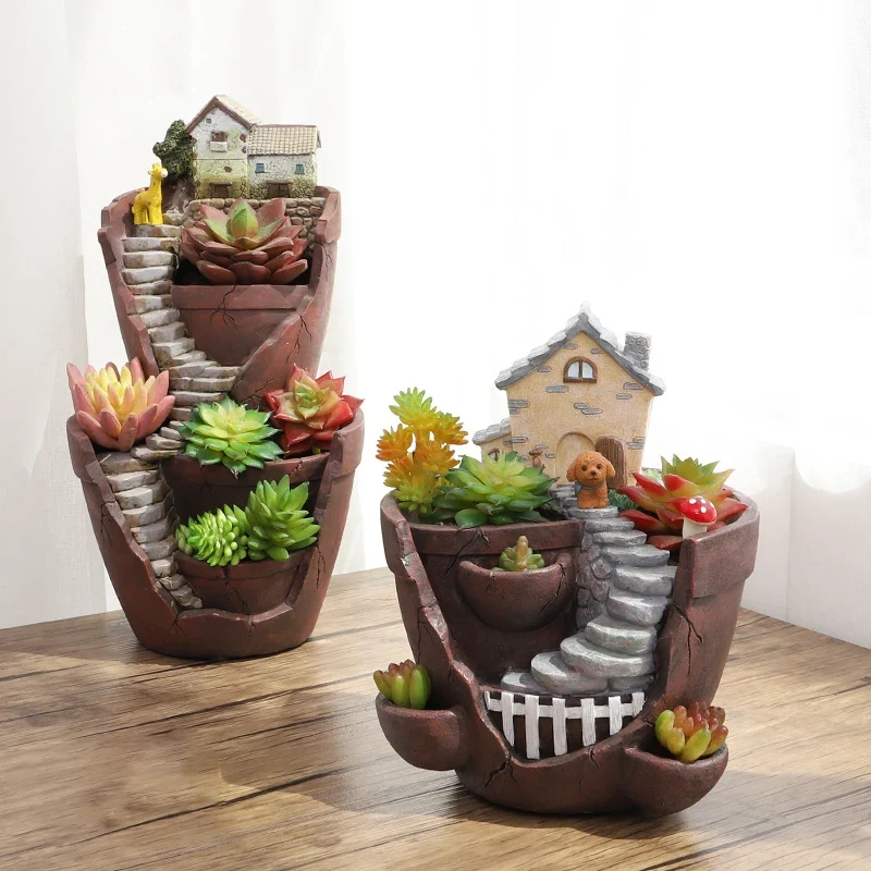 pots plantes decoratifs miniature maison figurines succulentes rustique jardinintérieur