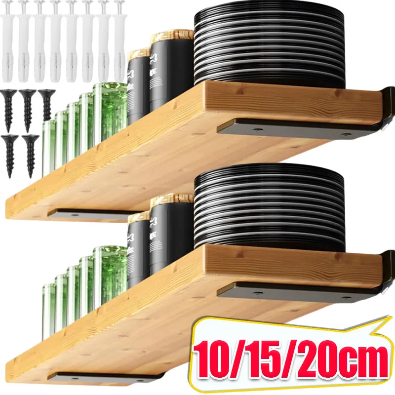 supports d'étagère industriels 20cm bois grain métal texturé rustique vis fixations