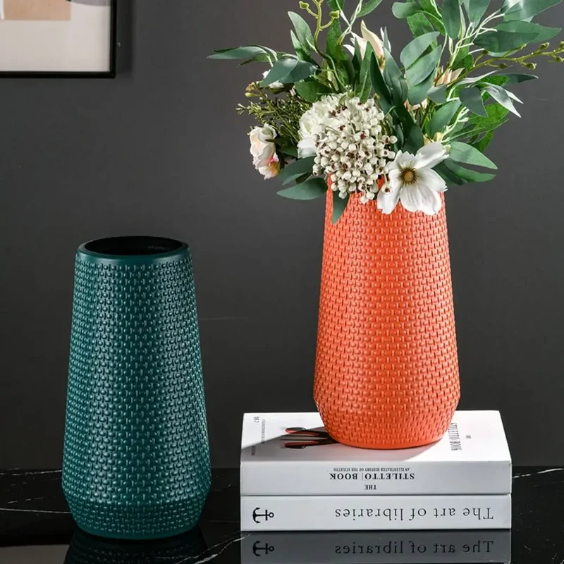 vase blanc orange moderne tressé intérieur décoration artificiels