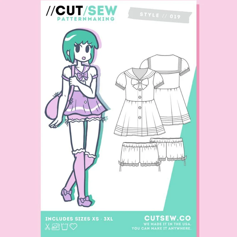 PATRON DE COUTURE PDF | 019 Chemise marin & Bloomer | CUT/SEW | ANGLAIS SEULEMENT | A4 SEULEMENT