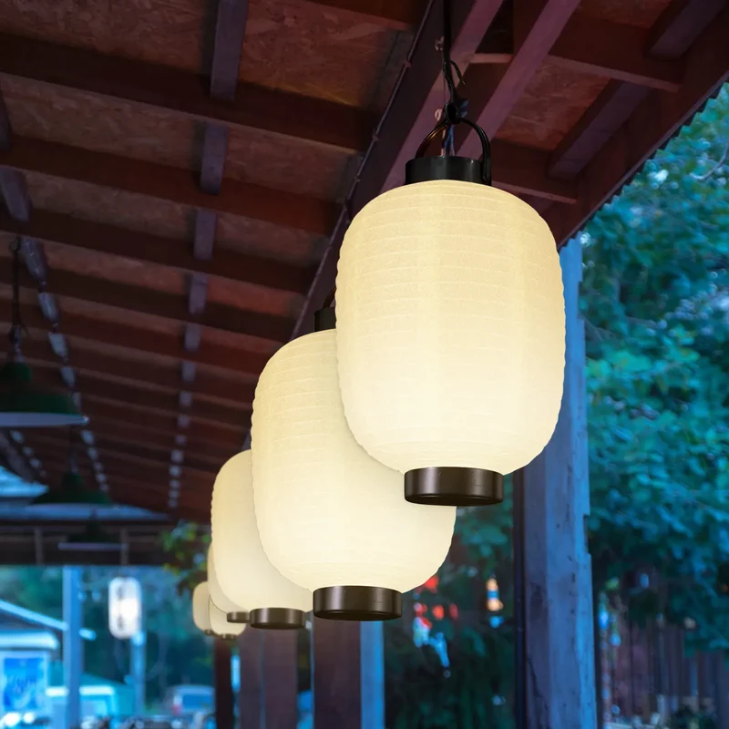 lanterne japonaise suspendue spirale texturée blanc crème noir éclairage led extérieur