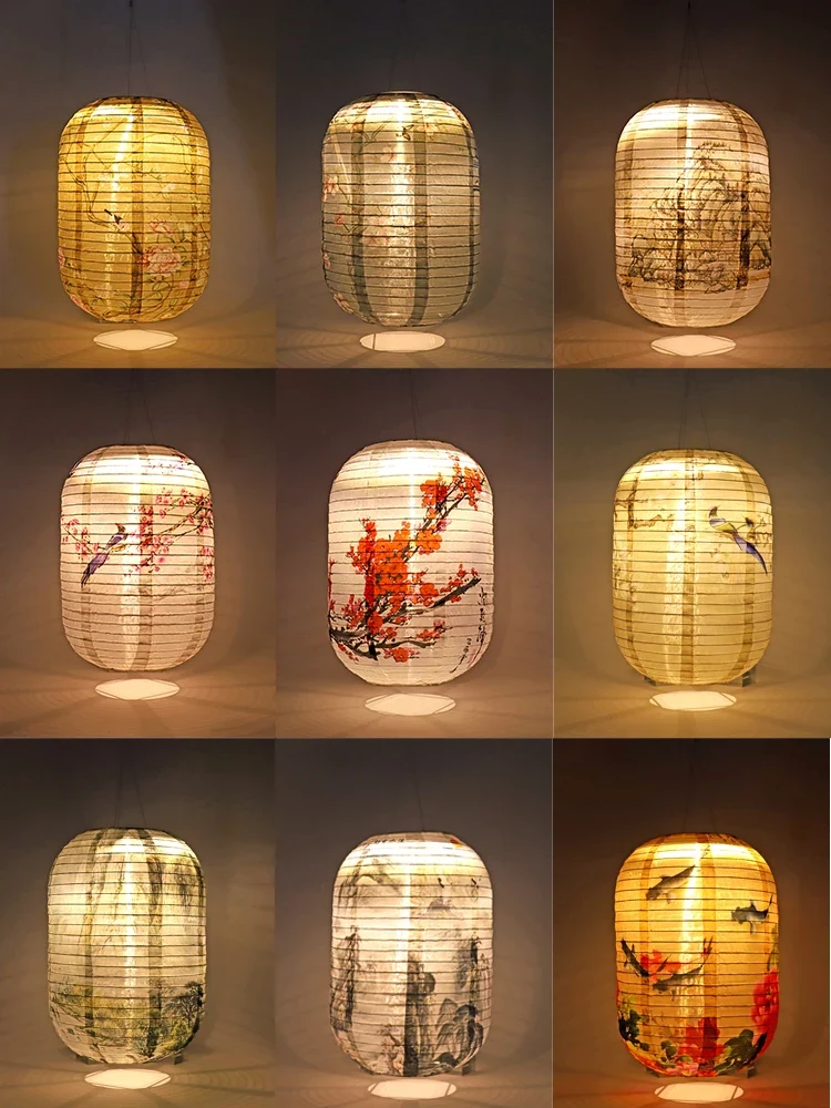 lanterne solaire led suspendue 10cm japonais motif floral branches papier texturé semi transparent verte