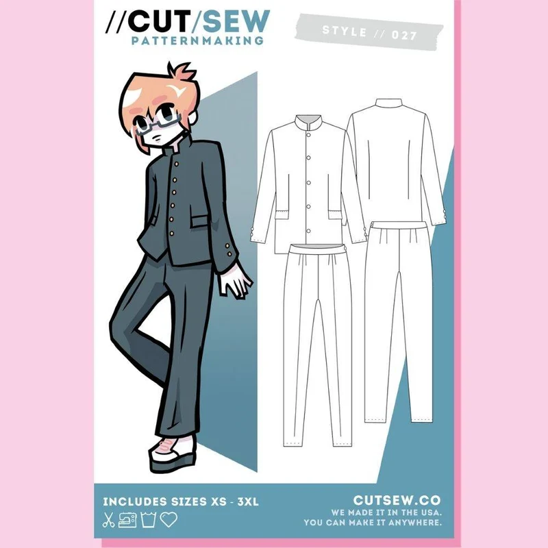 PATRON DE COUTURE PDF | Veste & Pantalon d’Uniforme Gakuran | CUT/SEW | ANGLAIS SEULEMENT | A4 SEULEMENT | UNISEXE