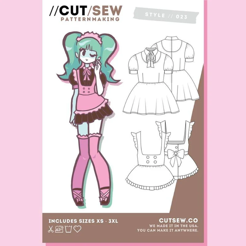 PATRON DE COUTURE PDF | 023 Robe & Tablier Maid Café | CUT/SEW | ANGLAIS SEULEMENT | A4 SEULEMENT