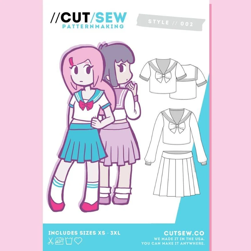 PATRON DE COUTURE PDF | 002 Chemise Seifuku & Jupe | CUT/SEW | ANGLAIS SEULEMENT | A4 SEULEMENT