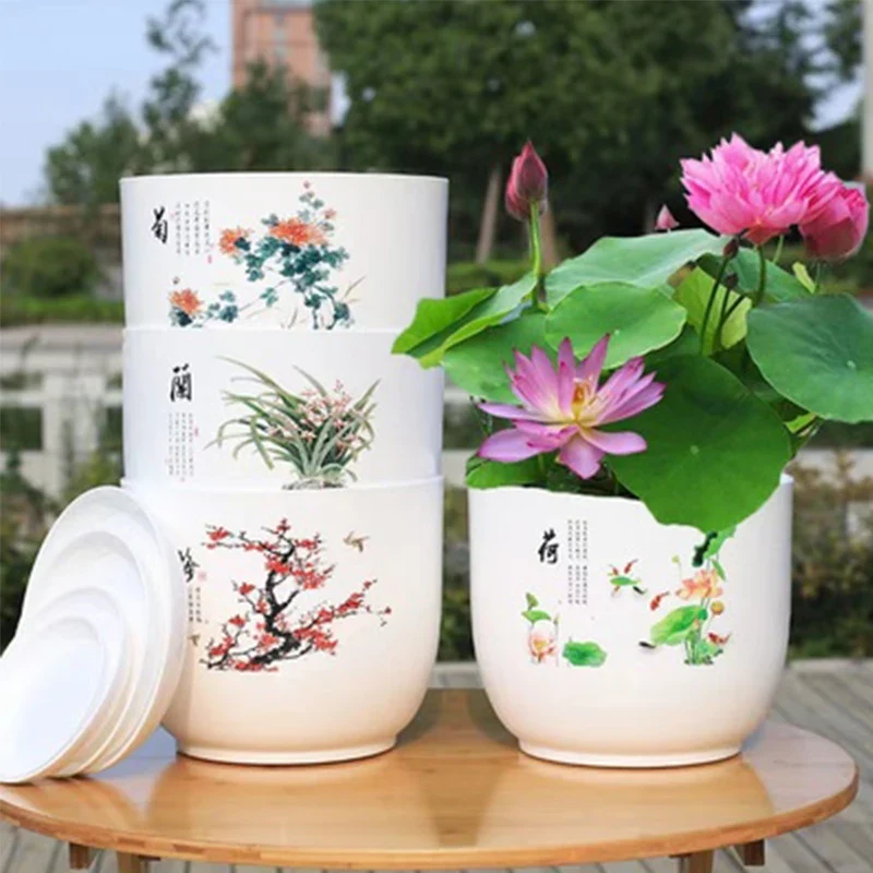 pots fleurs decoration chinoise motifs floraux plateau protection meuble multifonctionnels