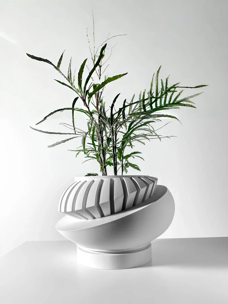 pot fleurs moderne pot texturé lamelles plante verte contemporain sculptural