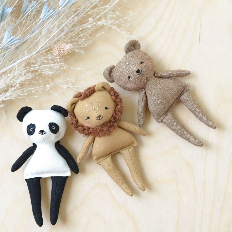 Patron de couture PDF | Mini poupées ours, panda et lion | Mes Petites Lunes
