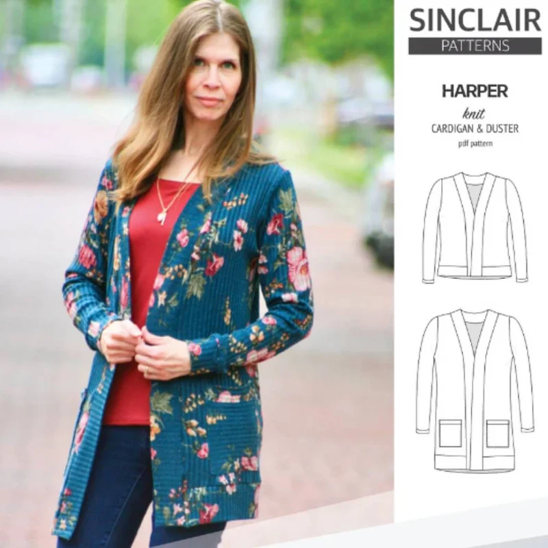 Patron de couture PDF | Cardigan & veste longue Harper | Sinclair