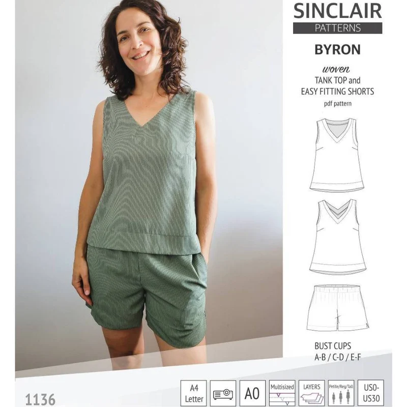 Patron de couture PDF | Ensemble débardeur col en V et short Byron | Sinclair