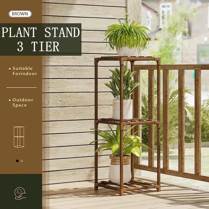 support plantes niveaux bois rustique intérieur extérieur étagère pot fleurs