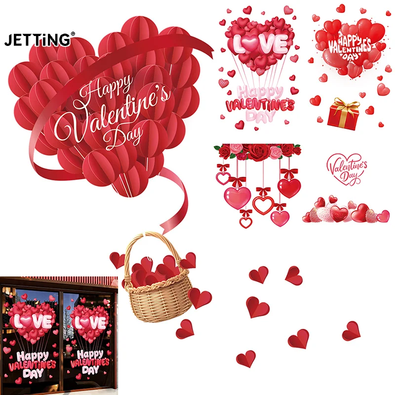 décoration fenêtre valentine cœur rose romantique adhésif sans résidus transparent festive