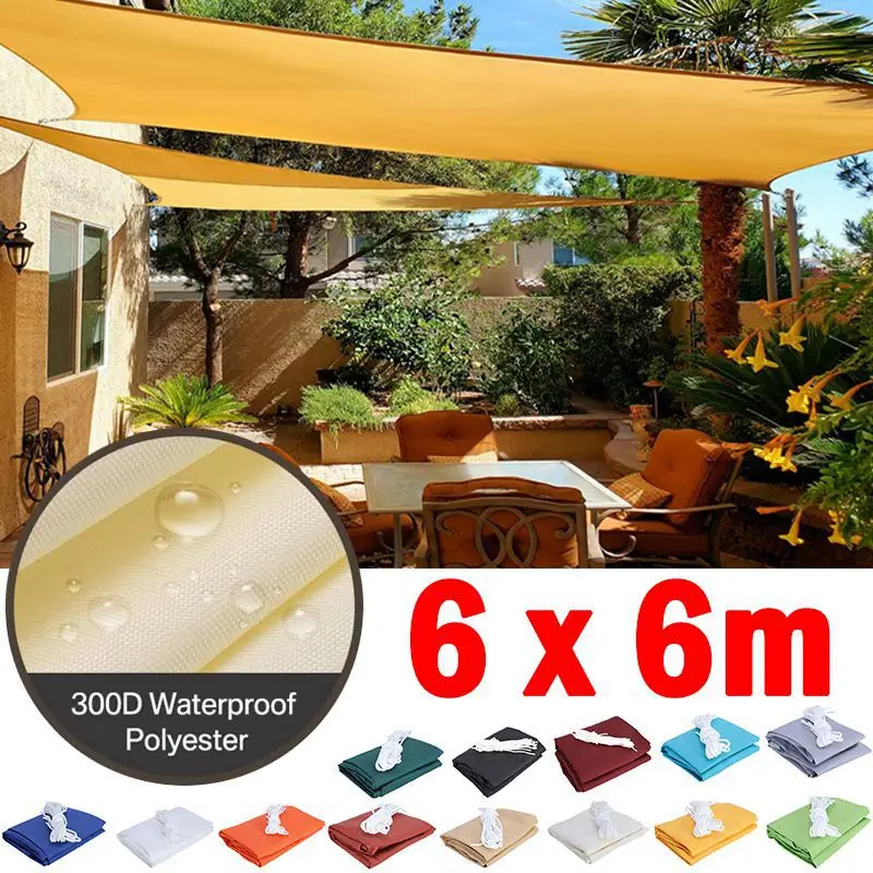Voile d'ombrage imperméable carrée 6x6m pour terrasse, jardin et piscine - Protection solaire 95%