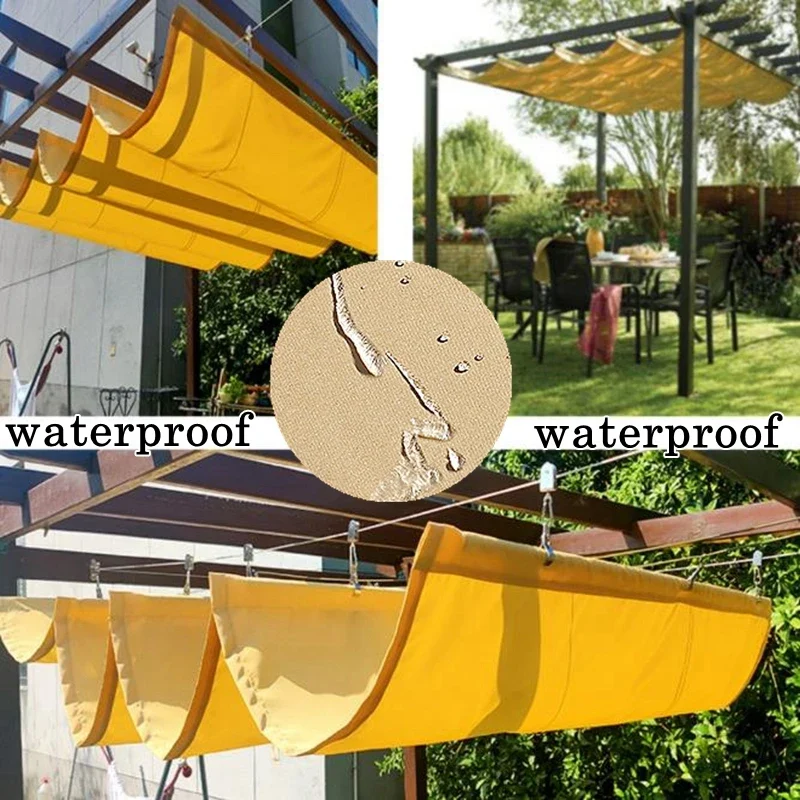 Voile d'ombrage télescopique à vagues imperméable pour terrasse, jardin et balcon - Crème solaire