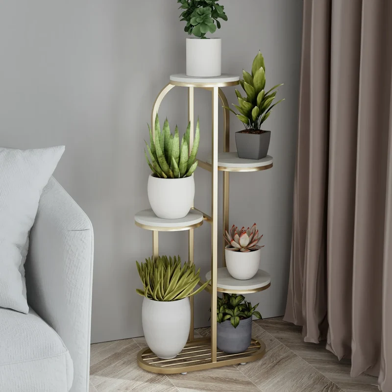 Support de plantes en métal 5 niveaux pour intérieur, balcon et jardin - Cache pot sur pied