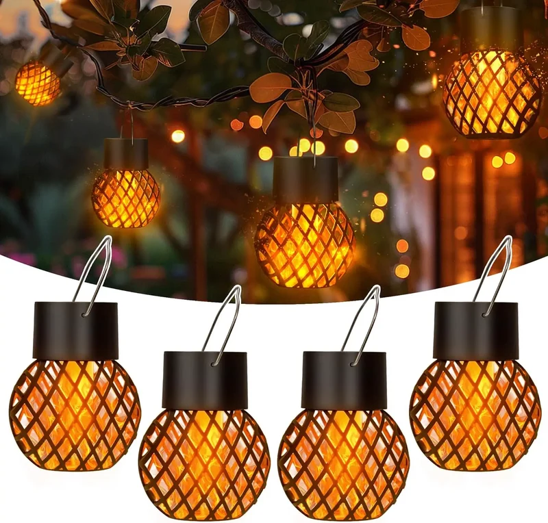 Lanterne solaire LED à effet flamme étanche IP65 pour jardin extérieur - Décoration moderne