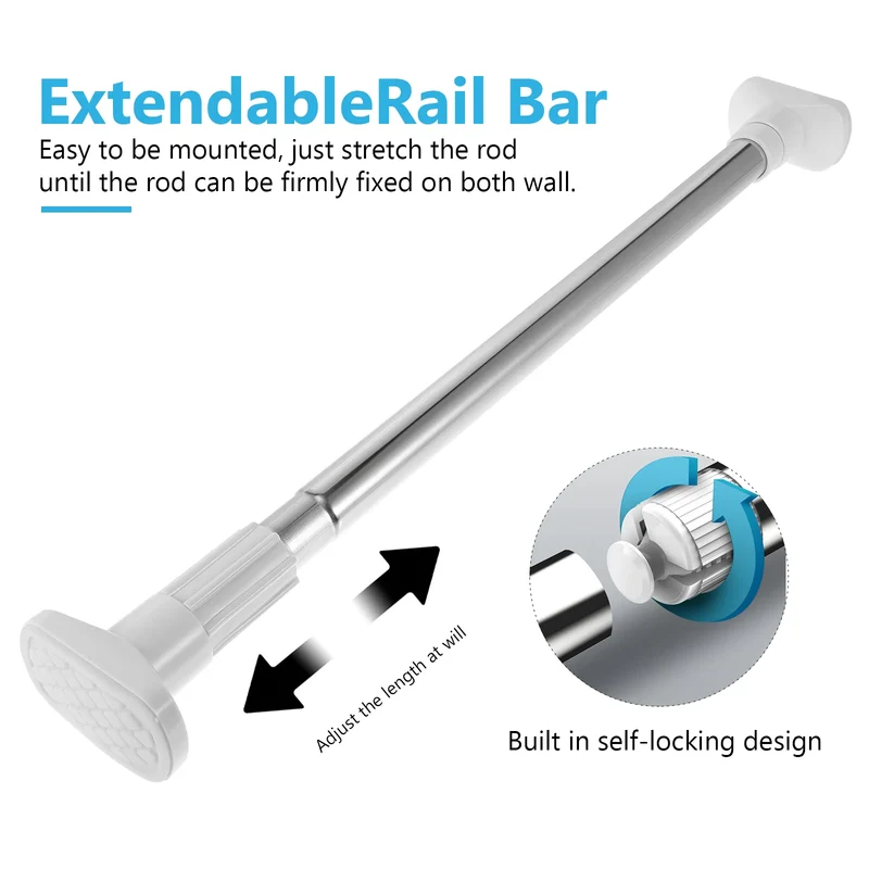 barre télescopique extensible argentée fixations caoutchouc vêtements suspendus moderne utilitaire chambre tringle sans perçage