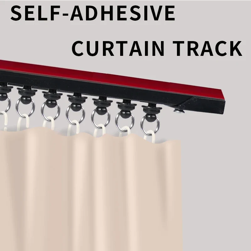 Kit de rail de rideau auto-adhésif sans perçage pour plafond lisse ou mur - Installation facile