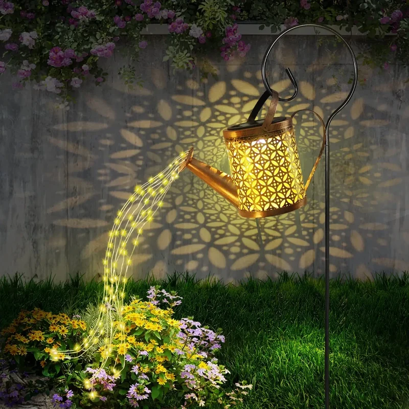 lanterne extérieure arrosoir led bronze motif floral éclairage solaire rustique jardins patio balcon