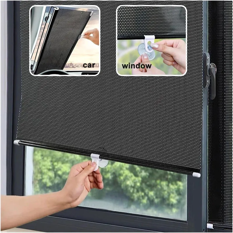 store occultant rétractable hexagonal semi transparent moderne noir gris clair rideau fenetre ventouses incluses