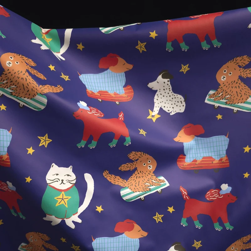 Tissu imperméable | Imprimé animaux en patins à roulettes | Certifié OEKO-TEX®