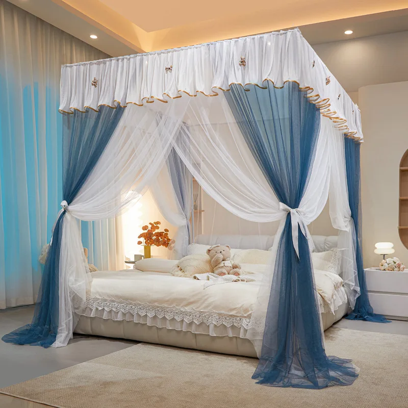 moustiquaire lit baldaquin blanc bleu rose beige franges rubans semi transparent romantique