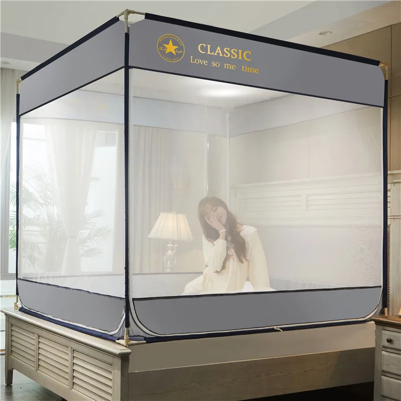 moustiquaire lit blanc crème bleu marine tissu filet transparent structure métal