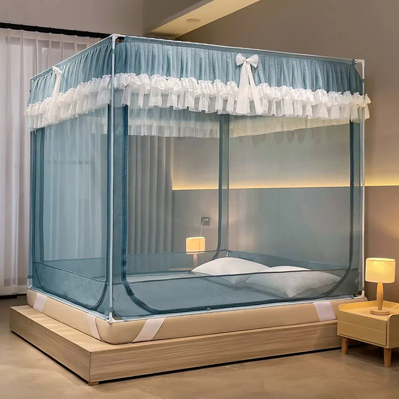 moustiquaire lit tulle frangé blanc rose bleu romantique transparent structure métallique