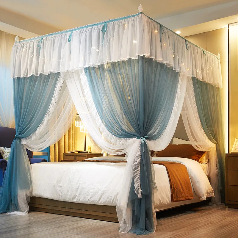 moustiquaire lit tulle dentelle franges protection romantique princesse blanc bleu rose