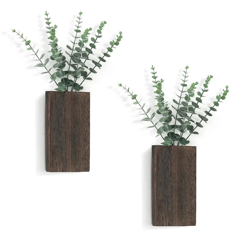jardinière murale bois plante artificielle feuilles eucalyptus decoration muraine rustique naturelle fixations murales modernes