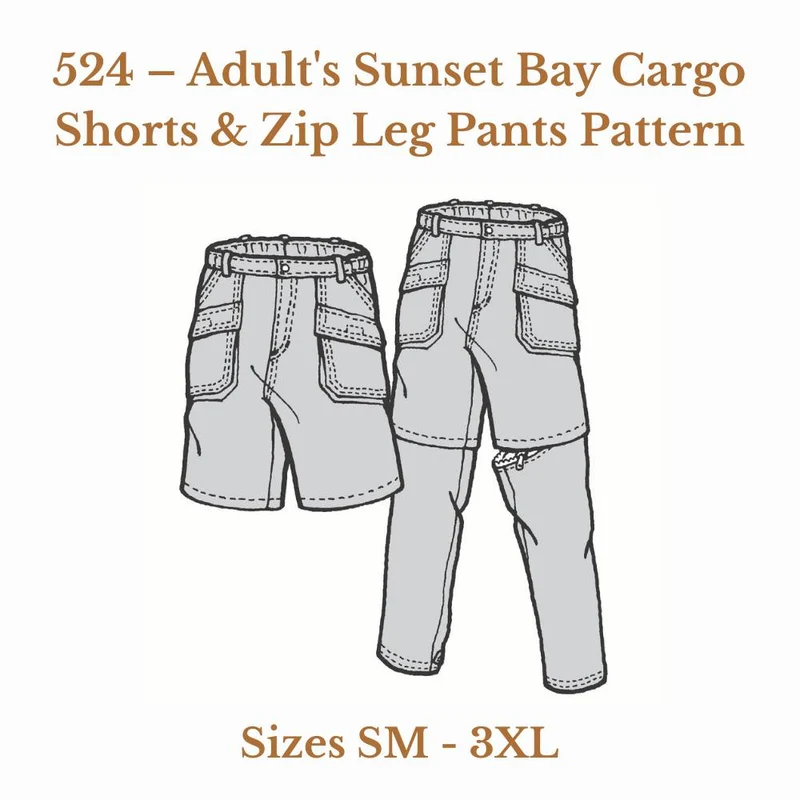 PATRON DE COUTURE PDF | Shorts cargo Sunset Bay et pantalon à jambes amovibles (adulte) | The Green Pepper