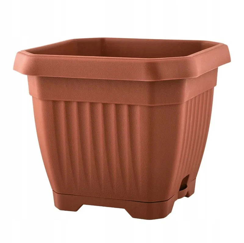 cache pot octogonal brun terracotta 35cm fleurs decoration extérieur moderne résistant uv humidité jaunes