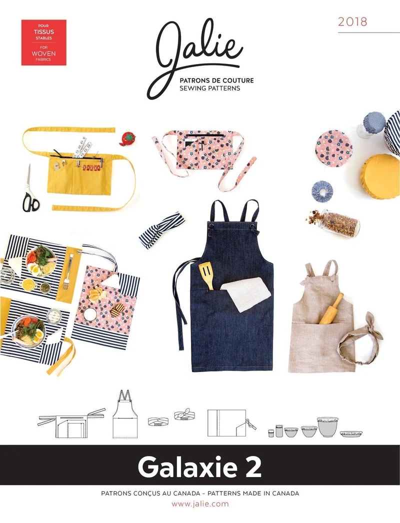 PDF PATRON DE COUTURE | 2018 | GALAXIE 2 | Accessoires de cuisine et vêtements utilitaires | Jalie | BILINGUE (FR/EN)