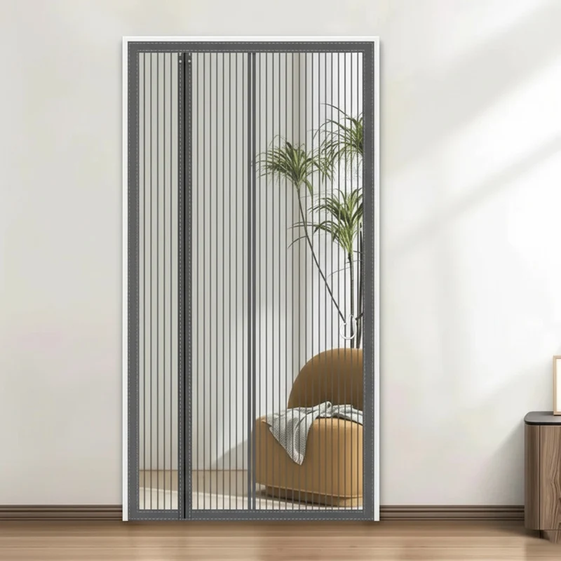 Moustiquaire de porte magnétique grise, installation sans perçage, anti-moustiques