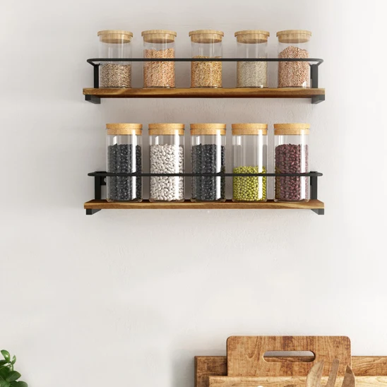 Lot de deux rangements pour épices de fixation murale en bois de pin