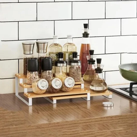 Etagère à épices en bambou pour comptoir de cuisine