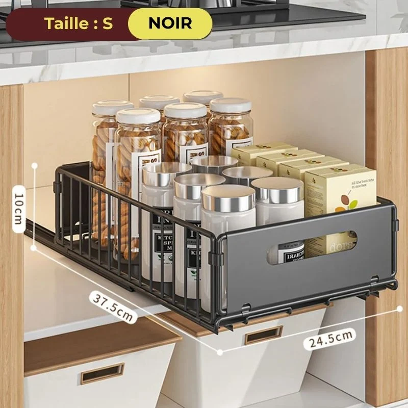 Tiroir de rangement coulissant avec poignée, pour étagère et armoire de cuisine