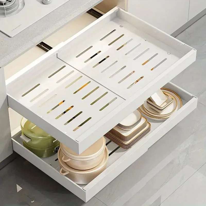 Tiroir de rangement coulissant et extensible en blanc