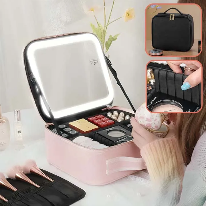Coffret de rangement maquillage avec miroir et lumière LED