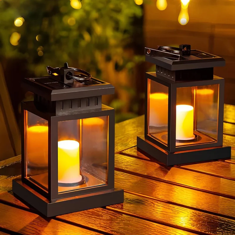 Lanterne Extérieure Solaire LED à Effet Bougie avec Crochet