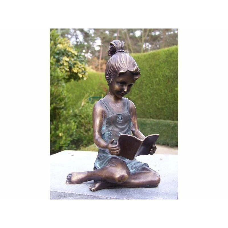 Petite fille lisant un livre - 18 x 10 x 10CM - Statue en bronze