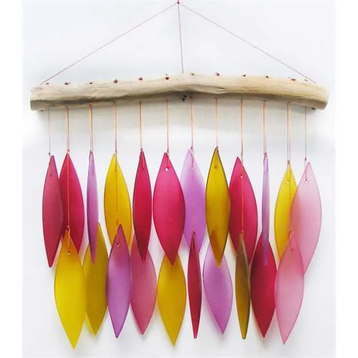 GLAS WIND CHIME LEAVES FIRE-COLORED 44 CM