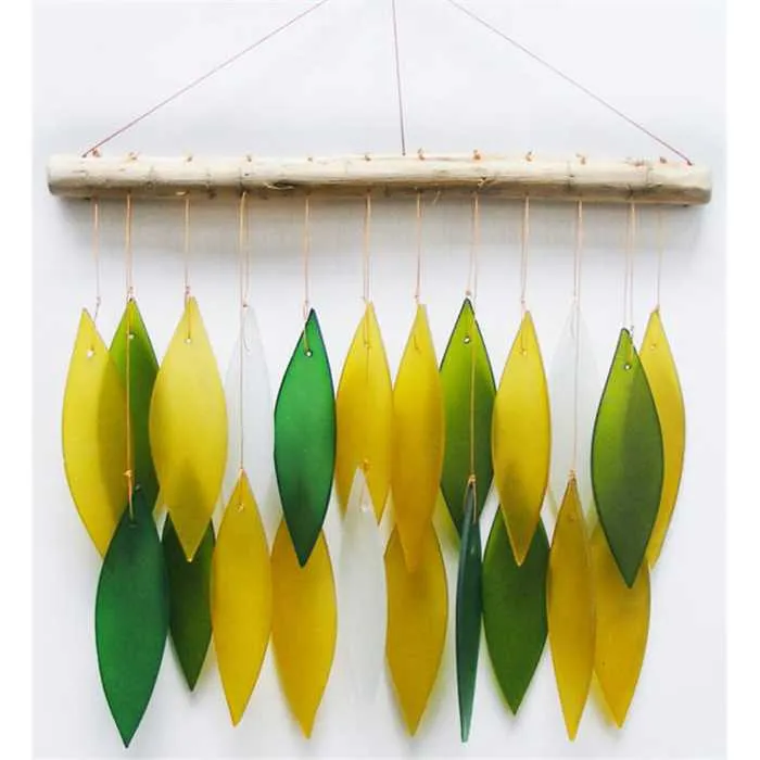 GLAS WIND CHIME LEAVES FOREST COLORS 44 CM