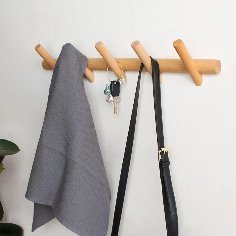Porte Manteau Mural et Artisanal en Bois avec 5 Crochets