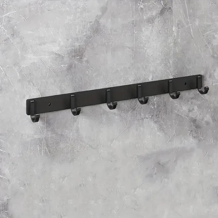 Porte Manteau Mural Noir à 6 Crochets en Aluminium