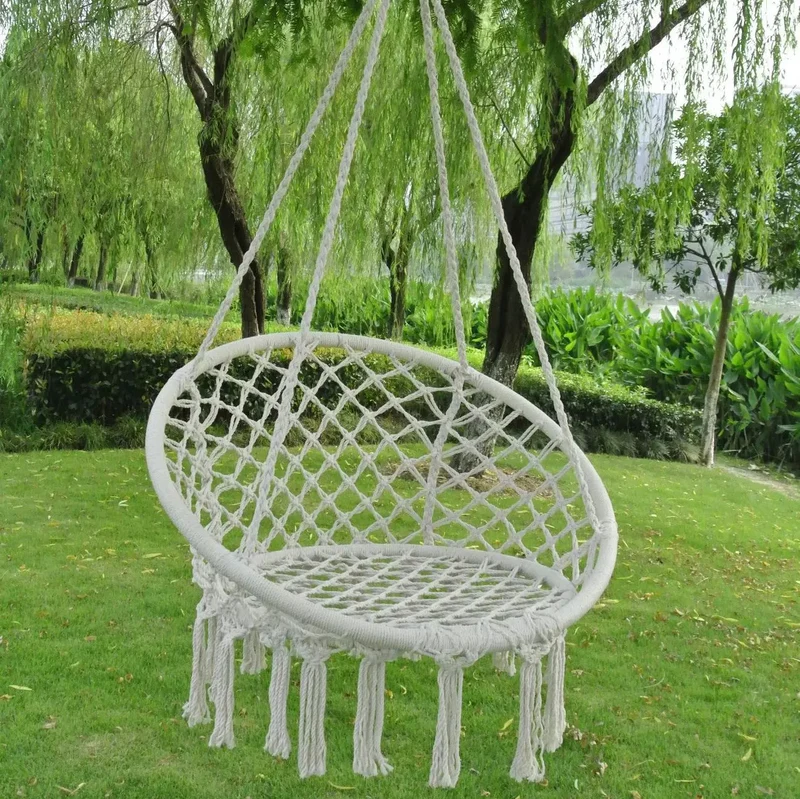 Hamac Sur Pied Rond de Style Chaise en Corde de Coton