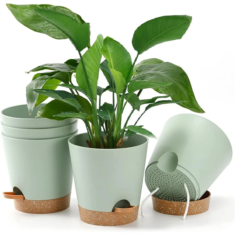 Lot de Trois Pots de Fleur Circulaire avec Réservoir Longue Durée